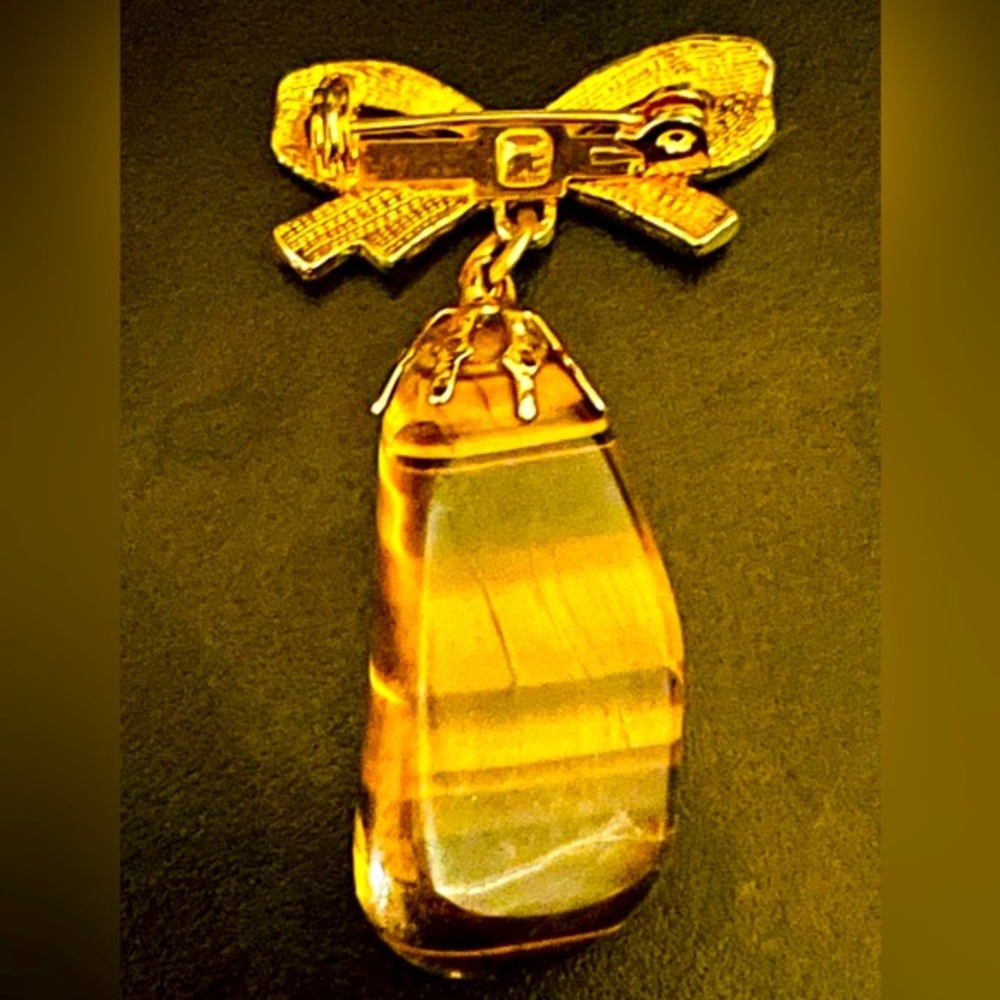 Vintage Gold Bow Tiger’s Eye Stone Brooch/Pin - Picture 4 of 6